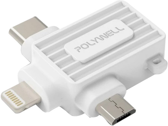 POLYWELL 寶利威爾 三合一OTG轉接頭, PW15-T65-0508, 白色, 1個