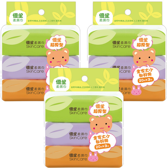 US baby 優生 柔濕巾 超厚型, 3包, 3袋