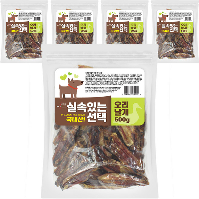 펫츠몬 강아지 실속있는선택 건조간식, 오리날개, 500g, 5개