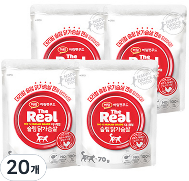 하림펫푸드 더리얼 슬림 가슴살 캣, 닭, 70g, 20개, 닭가슴살