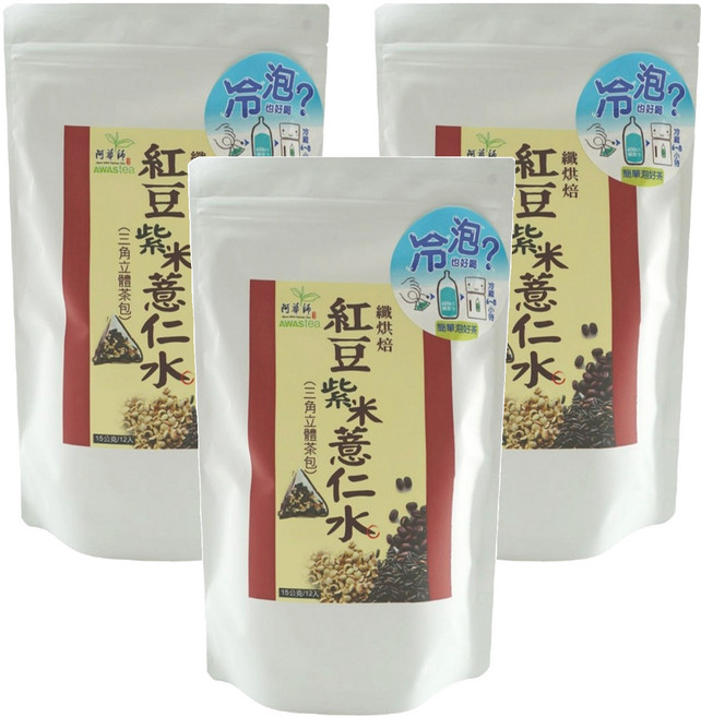 AWAStea 阿華師 紅豆紫米薏仁水, 15g, 12包, 3袋