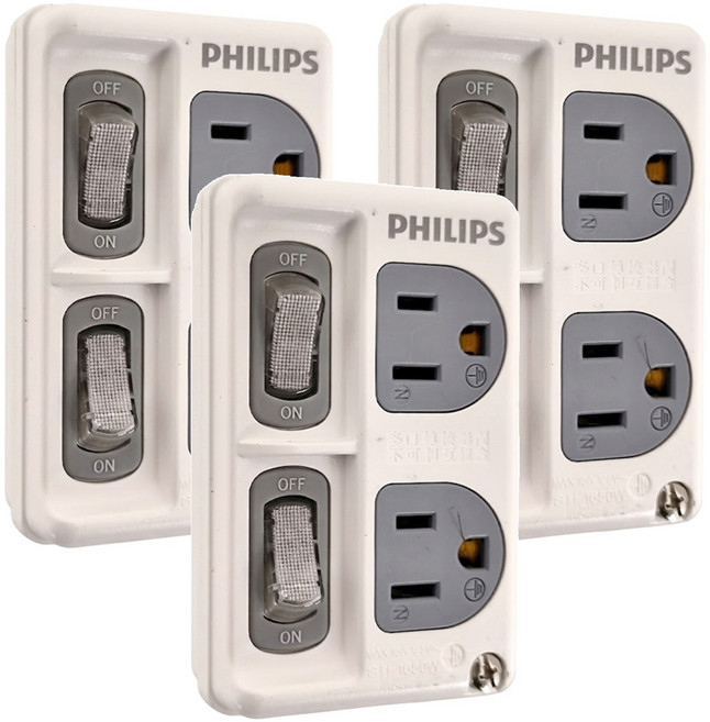 PHILIPS 飛利浦 台灣公司貨 節能開關 2開2插分接式插座 CHP3020W/96, 99mm, 白色, 3個
