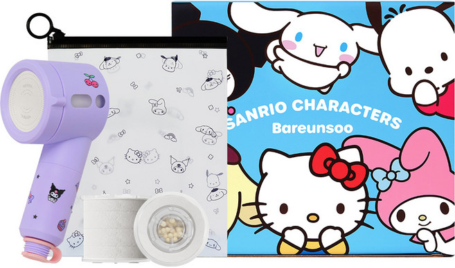 바른생활수 산리오캐릭터즈 여행용 미니 필터 샤워기 쿠로미 + 고급형 필터 2p 세트, 1세트, 퍼플