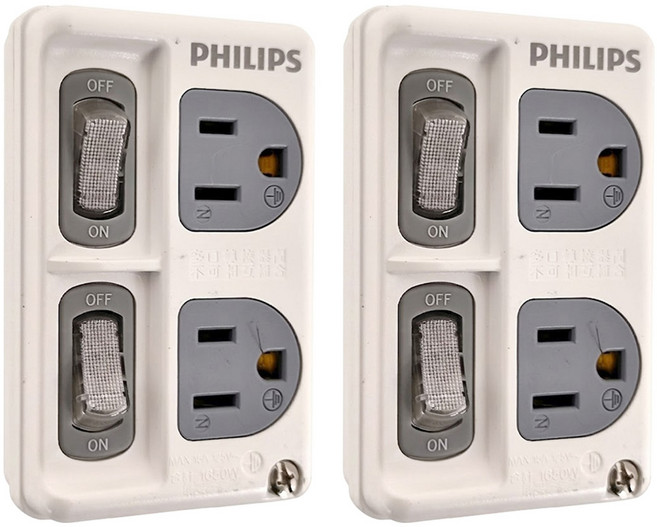PHILIPS 飛利浦 台灣公司貨 節能開關 2開2插分接式插座 CHP3020W/96, 99mm, 白色, 2個