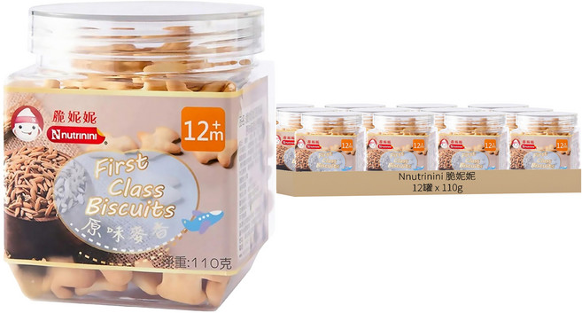 Nnutrinini 脆妮妮 頭等艙飛機餅 1歲以上, 原味麥香, 110g, 12罐