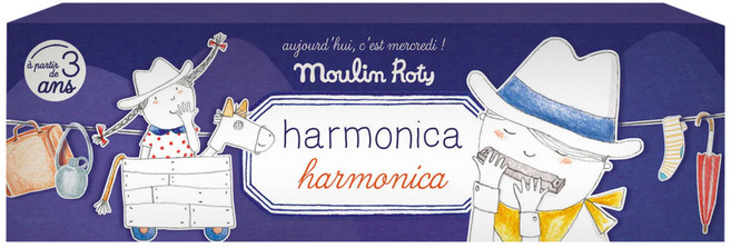 Moulin Roty 迷您兒童口琴(10孔) 適合3歲以上兒童 音樂啟蒙玩具, 1盒, 銀色