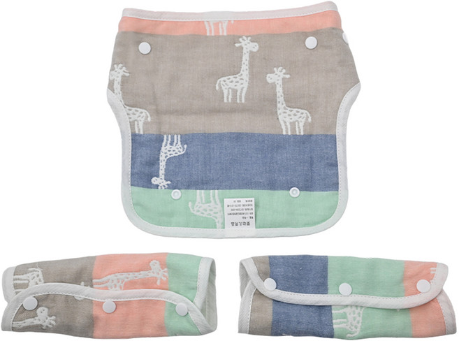 vanibaby 母嬰生活 六層紗背帶口水巾組, 長頸鹿款 灰色 + 藍色 + 綠色, 1組