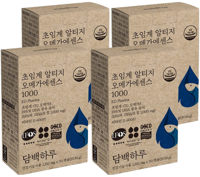 담백하루 정품 초임계 알티지 오메가에센스 1000, 30정, 4개