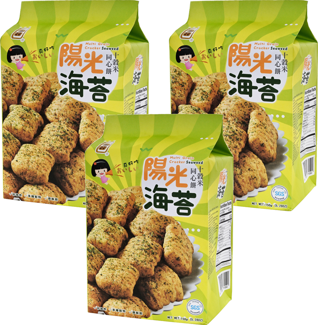 一口田 十榖米同心餅 陽光海苔, 150g, 3袋