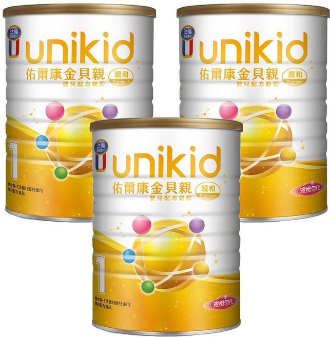 unikid 佑爾康 金貝親嬰兒配方 親和Premium 1號, 850g, 3罐