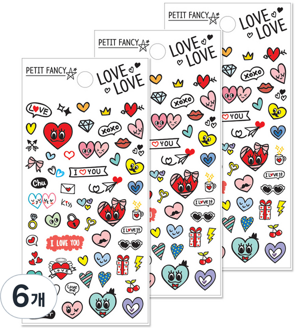 쁘띠팬시 LOVELOVE da5399 팬시스티커, 혼합 색상, 6개