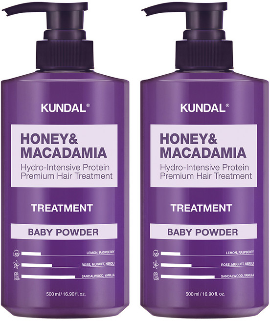 쿤달 허니 앤 마카다미아 헤어트리트먼트 베이비파우더향, 500ml, 2개