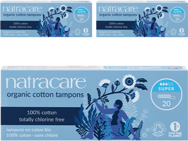 나트라케어 탐폰 논 어플리케이터 삽입형 생리대, 수퍼, 20개입, 3개