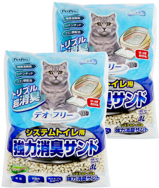 PetPro 雙層貓砂盆用 強力消臭沸石砂, 4L, 2袋, 強力消臭
