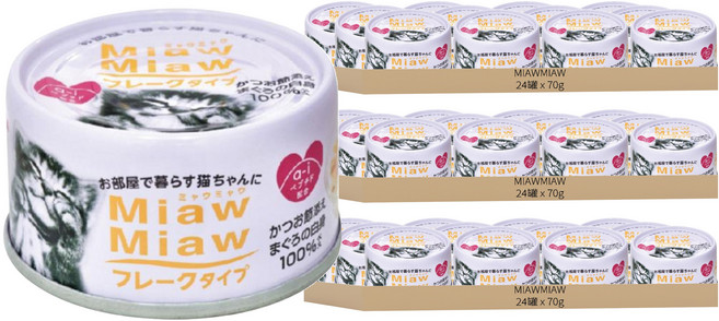 MIAWMIAW 妙喵 片狀貓罐頭, 鮪魚 + 柴魚, 70g, 72罐
