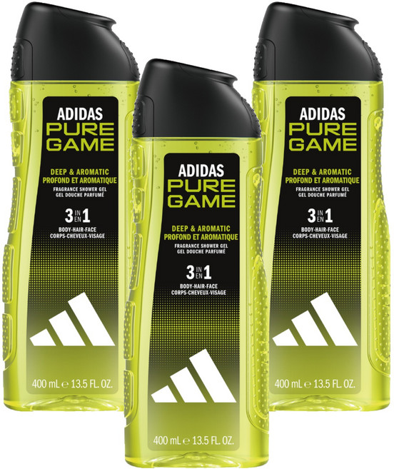 adidas 愛迪達 男性三合一潔顏洗髮沐浴露 超越挑戰, 400ml, 3瓶