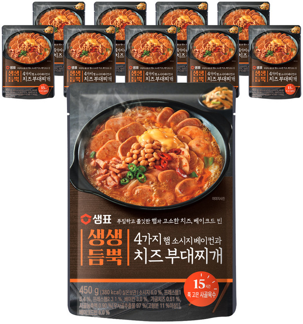 샘표 생생듬뿍 4가지 햄 소시지 베이컨과 치즈 부대찌개, 450g, 10개