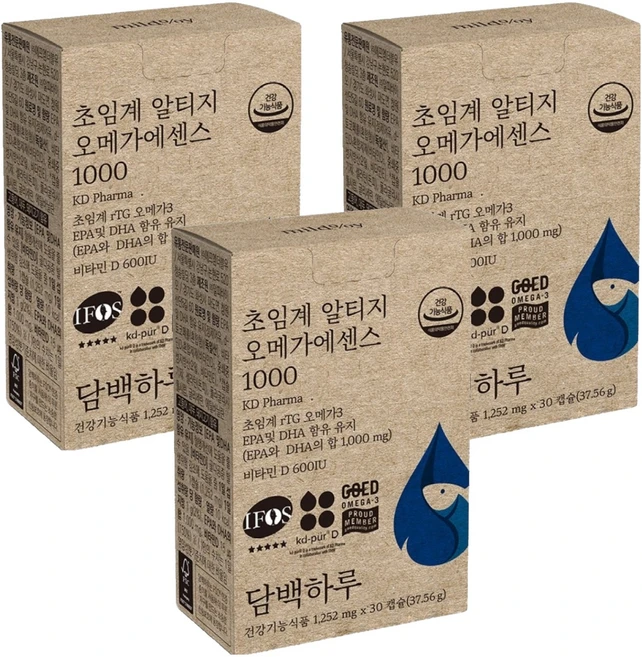 담백하루 정품 초임계 알티지 오메가에센스 1000, 30정, 3개 - 쿠팡