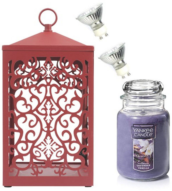 양키캔들 라지자 + 스크롤 캔들워머 + 전구 2p 세트, 워머(레드), 캔들(라벤더바닐라)