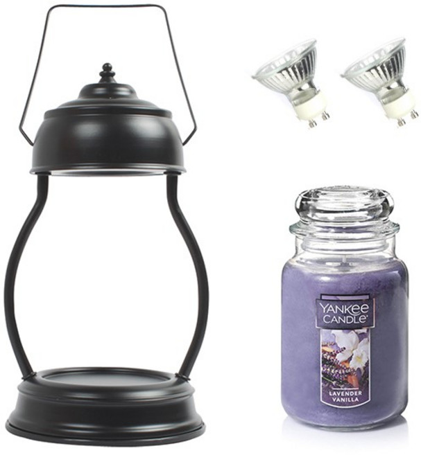 양키캔들 라지자 + 캔들워머 + 전구 2p 세트, 워머(퓨어블랙), 캔들(라벤더)
