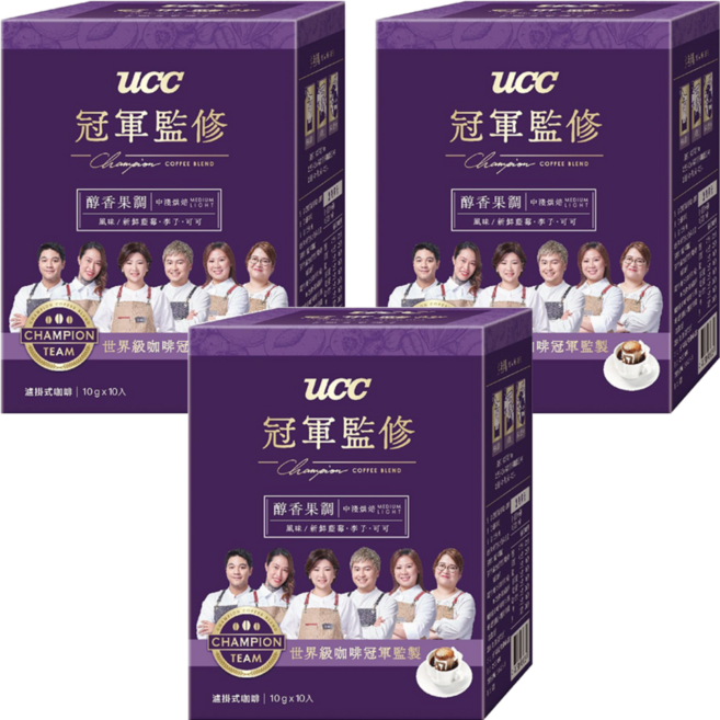 ucc Champion Coffee Blend 冠軍監修 醇香果調濾掛式咖啡, 10g, 10包, 3盒