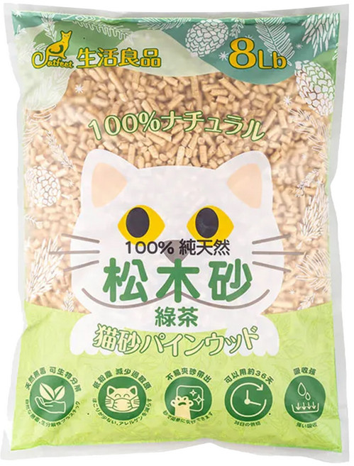 Catfeet 崩解型天然松木貓砂 低敏無塵 超強吸收力, 綠茶, 8lb, 1包