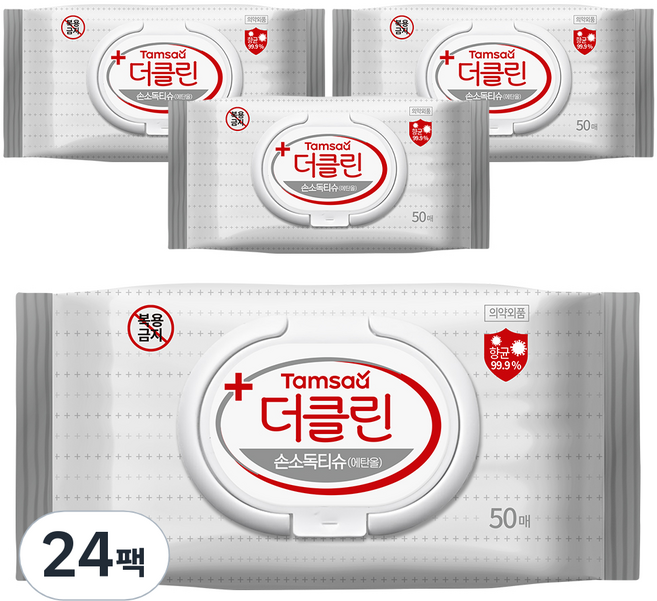 탐사 더클린 손소독 티슈 캡형 (에탄올), 50매, 24개