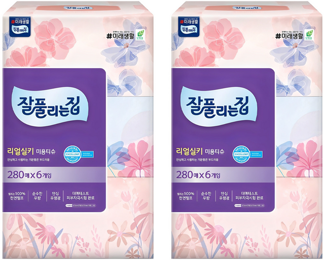 잘풀리는집 리얼실키 천연펄프 미용티슈, 280매, 12개