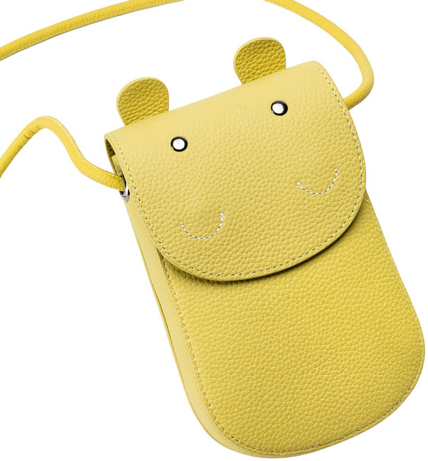 女款真皮頭層牛皮河馬造型肩背包/單肩包/小包/手機包 LB984, 鵝黃色, 1個