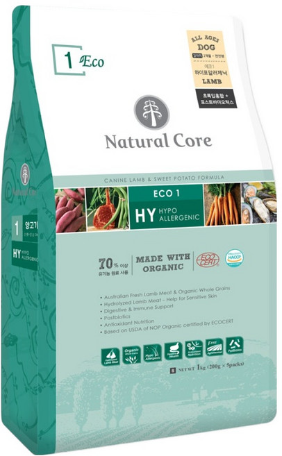네츄럴코어 전연령 강아지 에코1 하이포알러제닉 작은입자, 1개, 1kg, 양