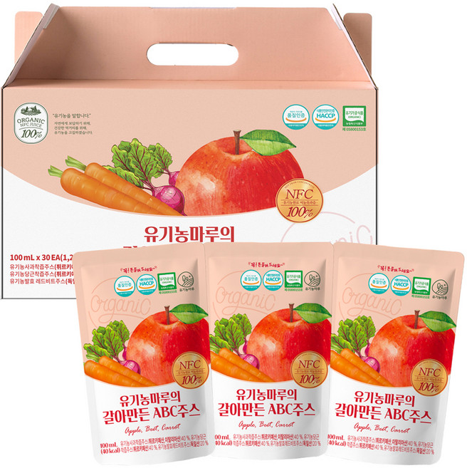 유기농마루 정품 갈아만든 ABC 주스, 100ml, 30개