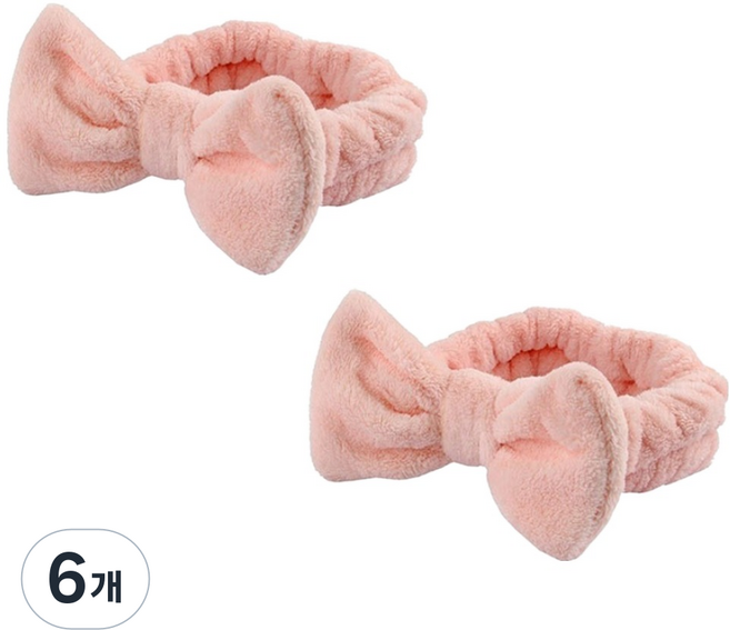 Woni家 蝴蝶結洗臉髮帶, 6個, 珊瑚粉