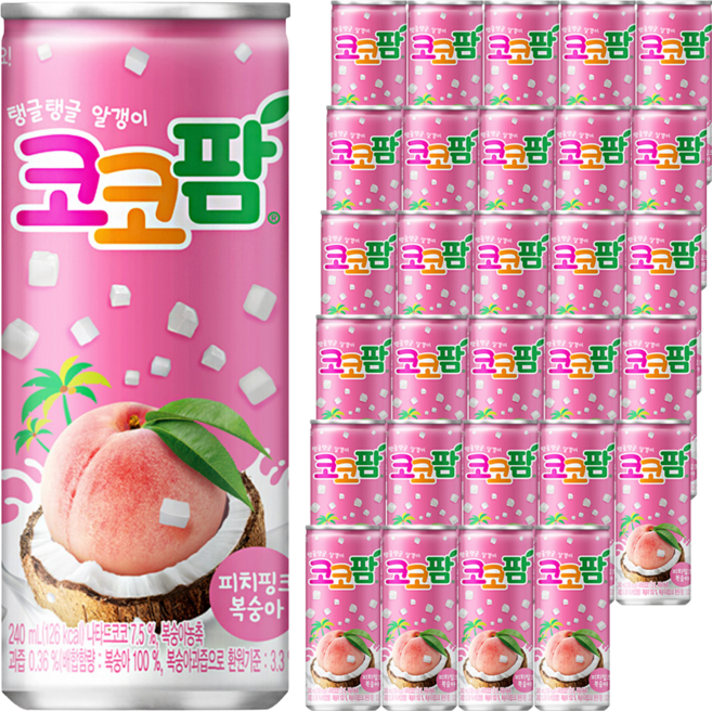 코코팜 피치핑크 복숭아, 240ml, 30개
