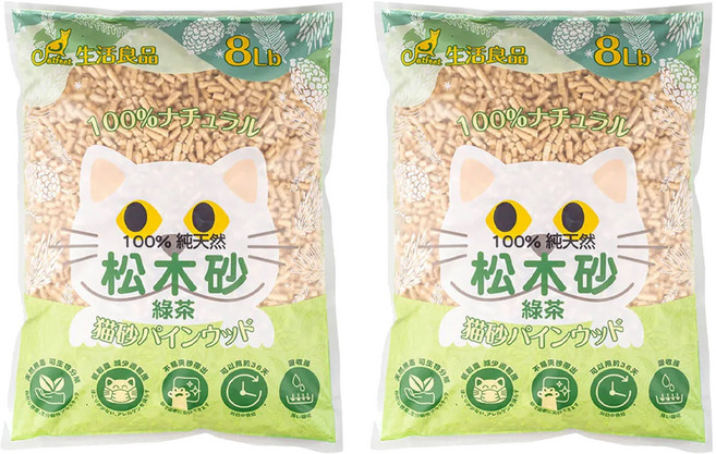 Catfeet 崩解型天然松木貓砂 低敏無塵 超強吸收力, 綠茶, 8lb, 2包