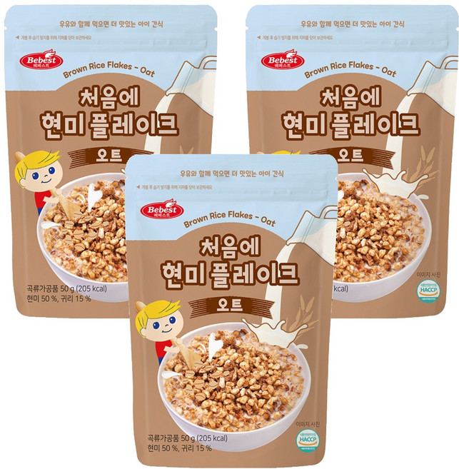 베베스트 처음에 현미 플레이크, 오트, 50g, 3개