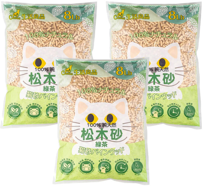 Catfeet 崩解型天然松木貓砂 低敏無塵 超強吸收力, 綠茶, 8lb, 3包