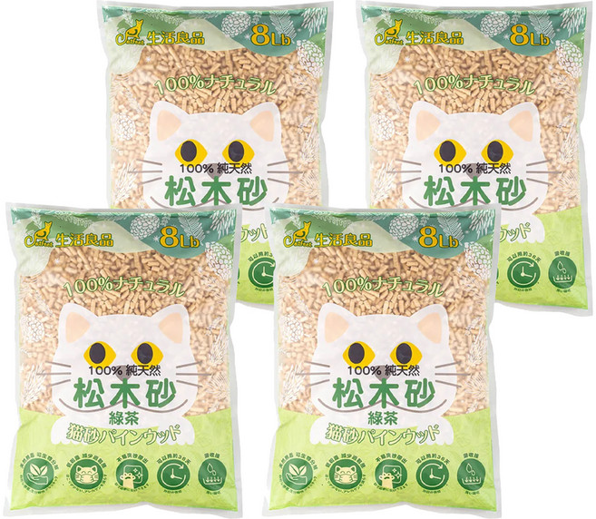 Catfeet 崩解型天然松木貓砂 低敏無塵 超強吸收力, 綠茶, 8lb, 4包