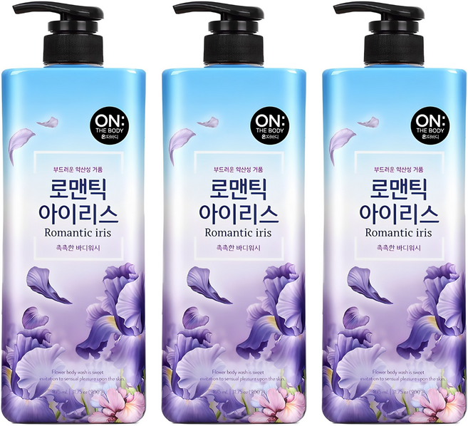 온더바디 플라워 약산성 퍼퓸 바디워시 로맨틱 아이리스, 900g, 3개