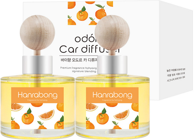 오도르 차량용 디퓨저 120ml + 나무봉스틱 + 양면테이프 세트, 한라봉, 2개