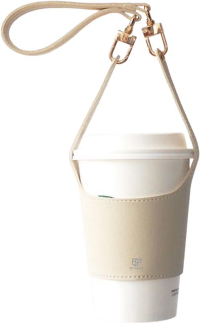 요모픽 가죽 텀블러 휴대용 음료 파우치, 크림, 1개