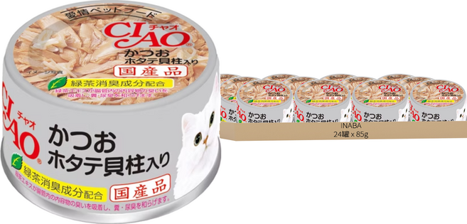 INABA CIAO 啾嚕 貓用 旨定罐, 鰹魚 + 干貝, 85g, 24罐