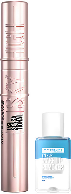 MAYBELLINE 媚比琳 台灣公司貨 飛天翹睫毛膏超值組 睫毛膏 8.6ml + 眼唇卸 40ml, 黑色, 1組