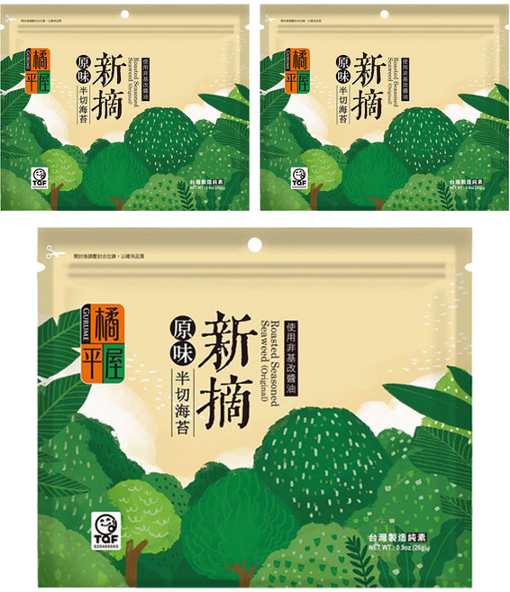 橘平屋 新摘半切海苔 原味, 26g, 3包