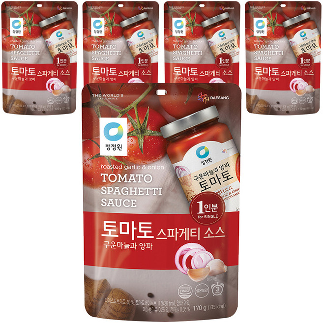청정원 토마토 스파게티소스 싱글파우치, 170g, 5개