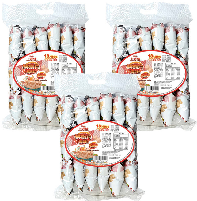 Oishi 上好佳 鮮蝦片 迷你包歡樂小點心原味 18個, 90g, 3組