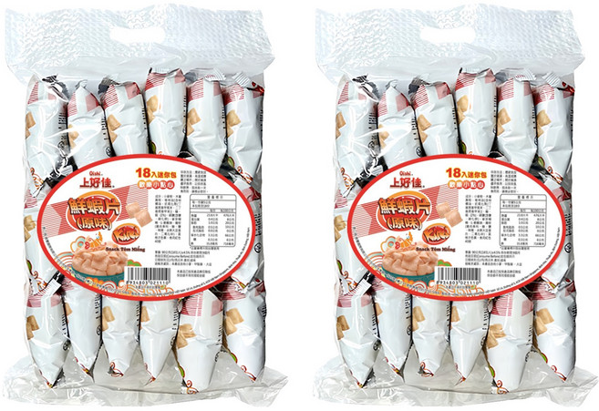 Oishi 上好佳 鮮蝦片 迷你包歡樂小點心原味 18個, 90g, 2組