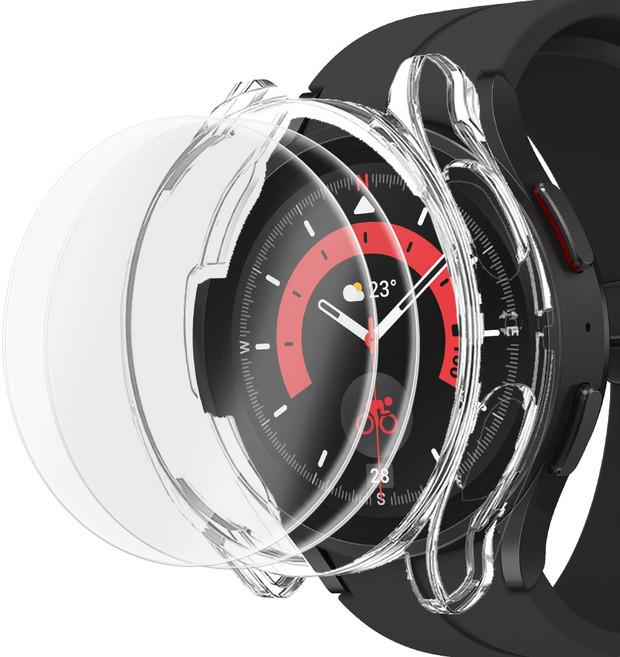 아이몰 갤럭시워치 테두리 젤리 케이스 + 강화유리필름 2매 세트, 투명, 1개