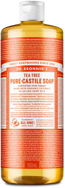 닥터브로너스 퓨어 캐스틸 솝 페이스 앤 바디워시 티트리, 950ml, 1개 - 쿠팡