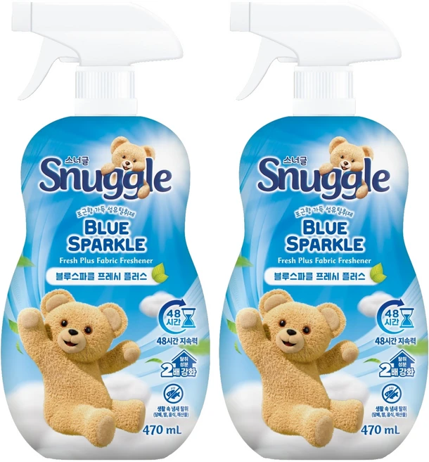 스너글 블루 스파클 프레시 플러스 섬유탈취제 본품, 470ml, 2개 - 쿠팡
