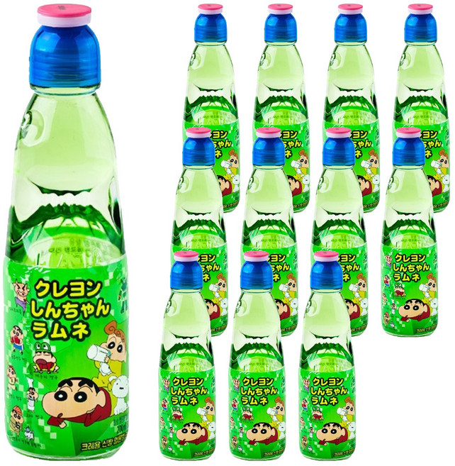 하타라무네 크레용 신짱 라무네 탄산음료 멜론맛, 200ml, 12개